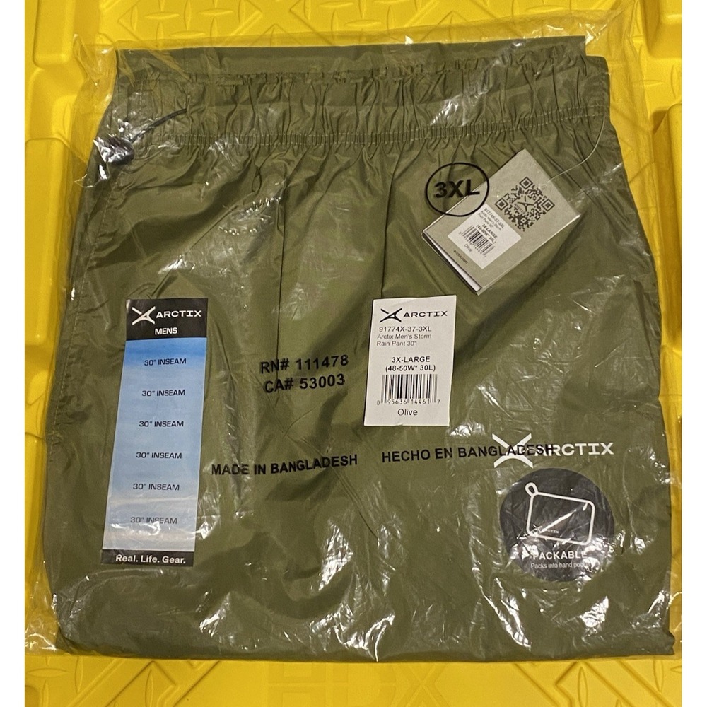 Arctix Mens 3XL Olive Storm Rain Pant 30 Inch Inseam Packable‎ Waterproof